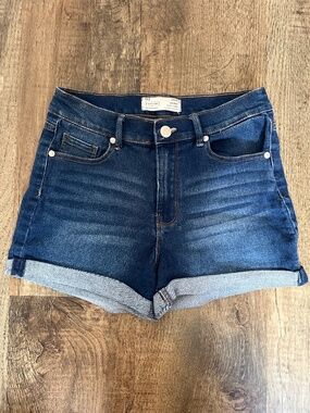 Dark Wash High-Rise Denim Shorts (Cuffed Hem)